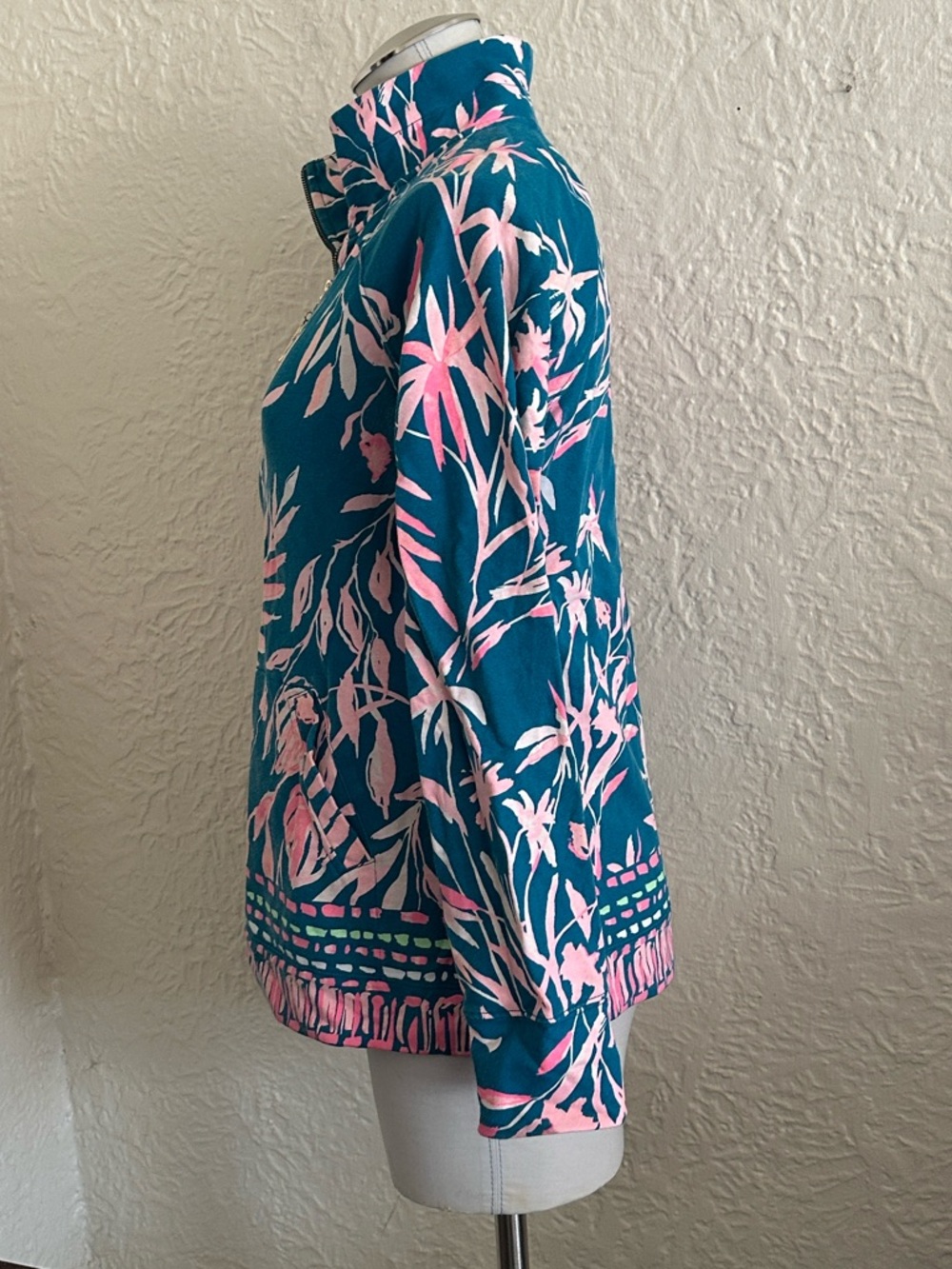 Lilly Pulitzer Skipper Popover Tidal Wave It’s Prime Time Teal Pink Quarter Zip - Picture 4 of 10